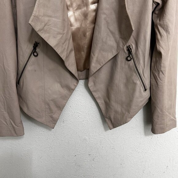 My Tribe Women's Long Sleeve Leather Biker Jacket Open Front Cropped Beige M - Picture 3 of 11